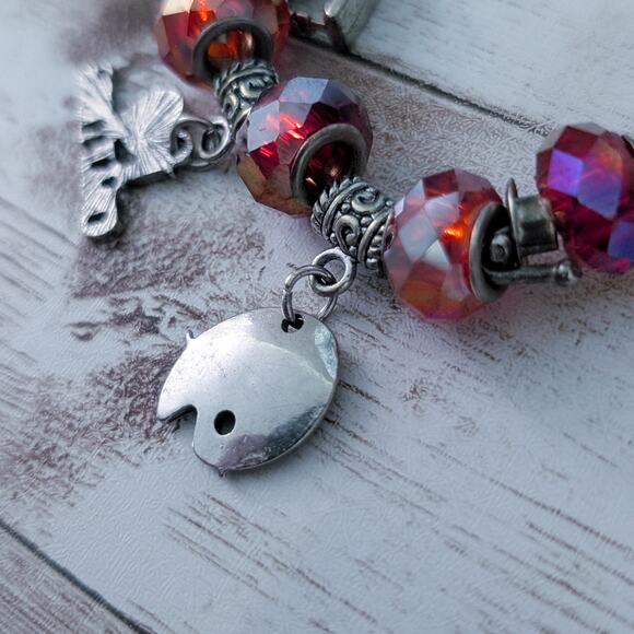 Crafting Charm Bracelet Red & Silver Tone - Fair Condition - Picture 6 of 16